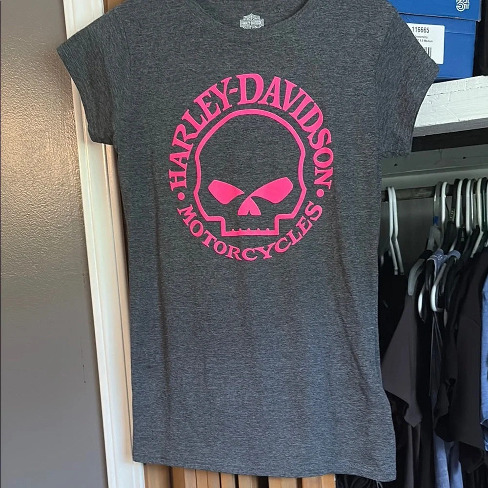 Harley-Davidson willie G Charcoal and Neon Pink Skull Tee - Picture 1 of 4